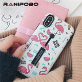 For iphone 6 6s 7 8 Plus X Marble Flower Flamingo Soft silicon Ring Phone Case For iphone 6 Case Hide Stand Holder Cover