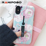 For iphone 6 6s 7 8 Plus X Marble Flower Flamingo Soft silicon Ring Phone Case For iphone 6 Case Hide Stand Holder Cover