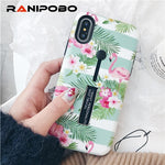For iphone 6 6s 7 8 Plus X Marble Flower Flamingo Soft silicon Ring Phone Case For iphone 6 Case Hide Stand Holder Cover